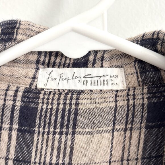 Free People x CP Shades Blue Cream Plaid Long Sleeve Button Down Tunic XS Shirt - Picture 3 of 10
